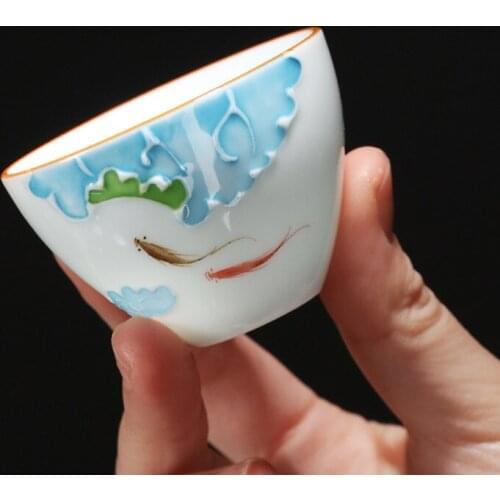 Drinkware Ceramic Pu'er Tea Cup Fish Small Tea Bowl High Quality Porcelain Tea Cup