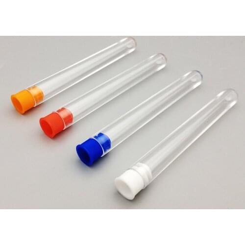 24pcs 12x100mm Transparent Plastic Round Bottom Test Tubes Party Candy Bottle with Color cap Bath salt vials Teaching supplies