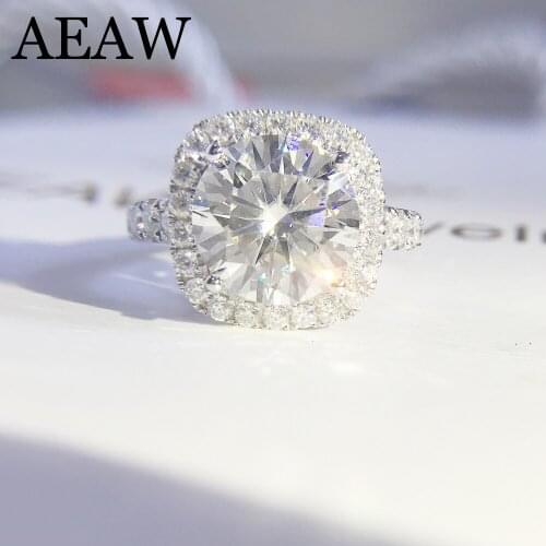Solid Real 14k 585 White Gold 9mm 3.0ct Carat Elegant DEF Color Round Halo Engagement Wedding Moissanite Diamond Ring For Women