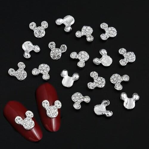 10 Pcs High Quality Glitter Full Drill Mouse Nial Art Decorations Alloy Rhinestones 3d Nail Jewelry Charms for Nails