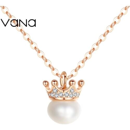 VANA Pearl Crown Necklace for Women 925 Sterling Silver Necklace Gift for Wife Mother
