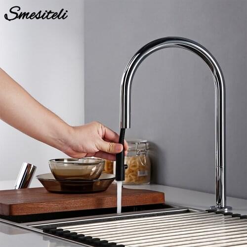 Smesiteli Chrome and Black Single Handle Dual Hole Pull Out Faucets Deck Mounted Hot & Cold Water Bathroom kitchen Basin Faucet