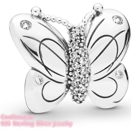 Spring 100% 925 Sterling Silver Decorative Butterfly Charm beads Fits Original Pandora bracelets Jewelry Making