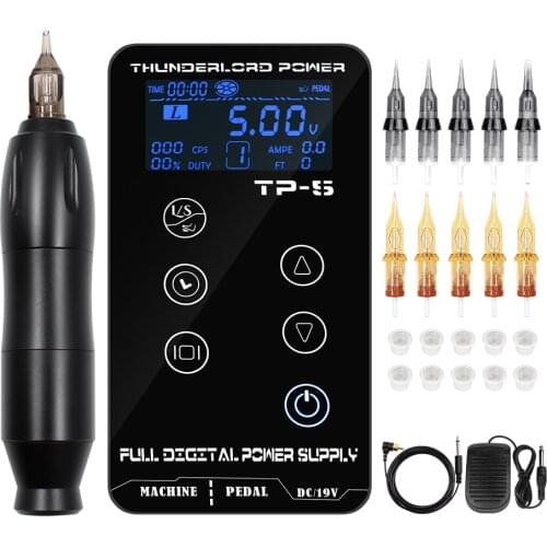 Complete Tattoo Machine Kit TP5 Tattoo Gun Rotary Pen With Cartridge Needles Professional Tatoo Power Supplies