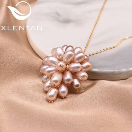 XlentAg Original Natural Pink Pearl Heart 925 Sterling Silver Pendant Necklace For Women Kolye Collares Fine Jewelry GN0071