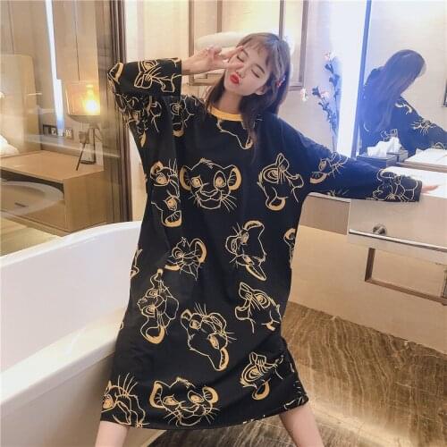 Womens nightdress plus size cartoon long-sleeved night dress spring autumn round neck sexy cotton home service pijamas women