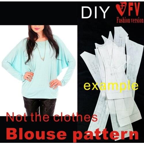 Ladies knitted bat shirt pattern long sleeve round neck cutting drawing 1:1 clothes pattern BXS-30