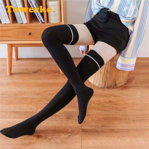 Long Knee High Stocks Women Cosplay Solid Color Sexy Janpanse Style Cotton Socks