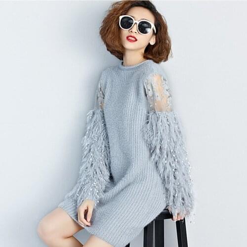 Fringed O-Neck Sweater Female Long Section Autumn Winter New Mohair Knitting Long Sleeve Sweater Womens Comfortable Breathable