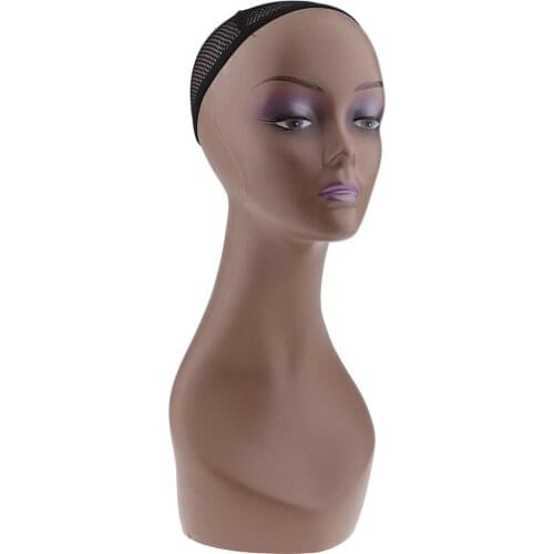 Female Mannequin Manikin Model Head Wig Cap Jewelry Hat Display Holder Stand Coffee Color Wig Stand Training Head