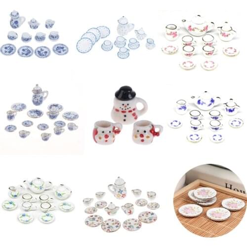 1Set Ceramic Scale 1:12 Doll House Miniature Porcelain Tea Cup Set Tableware Kitchen Dollhouse Teapot DIY Toys kid gift