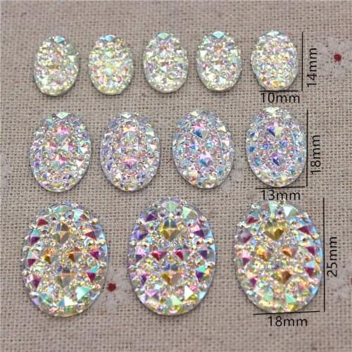 10*14mm/13*18mm/18*25mm Bling Clear White AB Resin Rhinestone Oval Flatback Cabochon Stone DIY Wedding Decoration Crafts