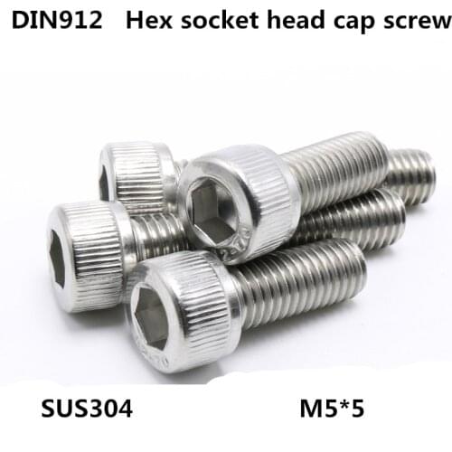 2019 New Arrival Vis 100pcs M5*5 Hex Socket Head Cap Screw, Din912 304 Stainless Steel Hexagon Allen Cylinder Bolt, Cup Screws