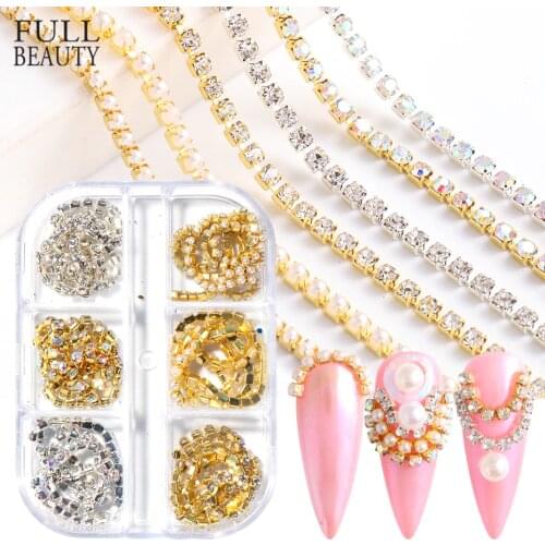 6Grids Pearl Claw Chain Nail Rhinestone 3D Metal Gold Silver AB Diamond Jewelry DIY Charm Nail Art Decorations Accessory CH1920