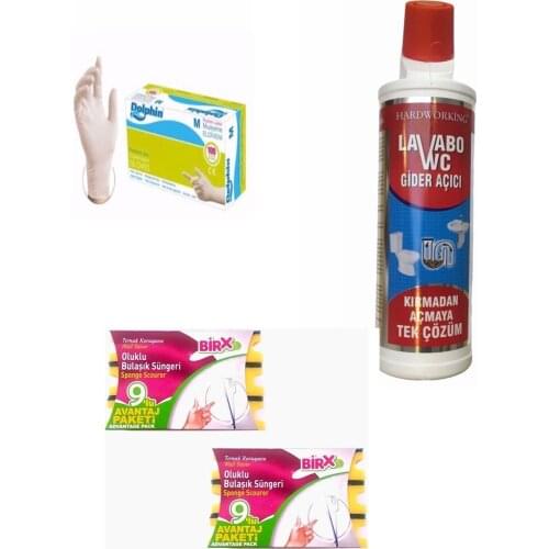 100Ad. (M) Dolphin Powdered Latex Glove + 9lu Birx scouring pad + 850 Ml Basin Wc And Goes Opener