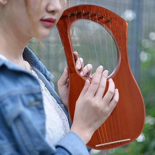 Ammoon Small 7-String Lyre Harp Lyre Piano Steel Wire Strings Mahogany Plywood Body Mahogany Veneer Topboard with Carry Bag