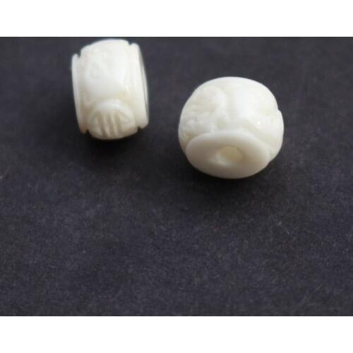 20 pieces/lot) 8.2mm*5.5mm Carved flowers beads Artificial Coral Drum beads Space Beads White color for Jewelry making