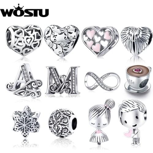 WOSTU Environmental Alloy Hot Sale Hear Shape Coffee Beads Charms Pendants Fit Bracelet Women Fashion Jewelry Making DIY Gift