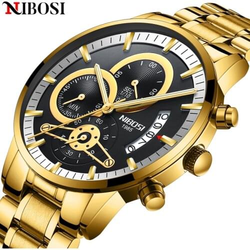 NIBOSI Gold Watch Men Relogio Masculino Top Luxury Brand Military Sport Quartz Clock Male Automatic Date Business Reloj Hombre