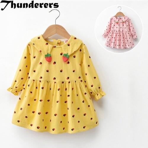 Thunderers Spring Autumn Kids Princess Dress For Girls Printed Cartoon Strawberry Girl Party Dresses Fashion Children Outfits