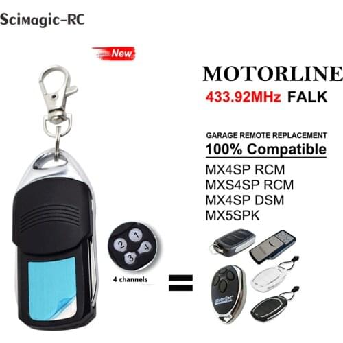 For Motorline MX4SP RCM / MXS4SP RCM / MX4SP DSM / MX5SP Door Remote Control 433.92 MHz Rolling Code Garage Transmitter