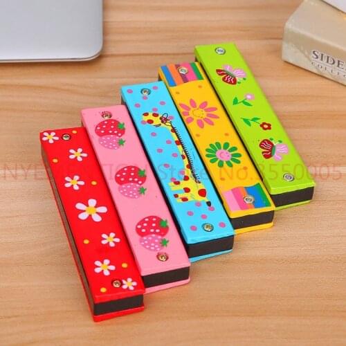 Baby Toys Noise Maker Childrens Wooden Painted Harmonica Early Education Toys Oral Organ Learning Baby Toy Random Color 50pcs