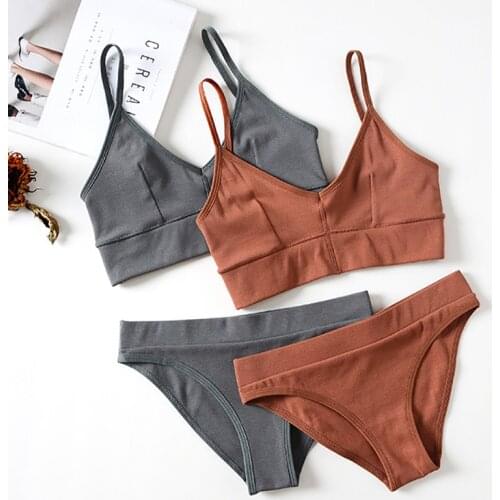Thread Cotton Backless Bra and Panties Set Wireless Unlined Bra Set Underwear for Girls Bralette Top Lingerie Women