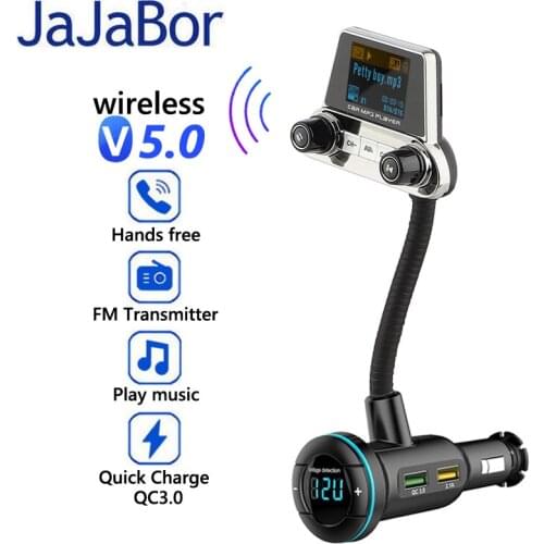 JaJaBor FM Transmitter Bluetooth 5.0 Car Kit Handsfree AUX Audio Receiver Quick Charge QC3.0 Support TF Card U Disk Playback