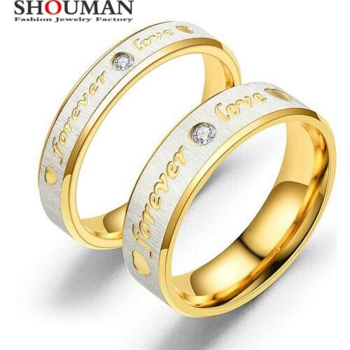 SHOUMAN Love Forever Heart Rings Men Women Stainless Steel Custom Engrave Lover Couple Charm Valentines Day Gift