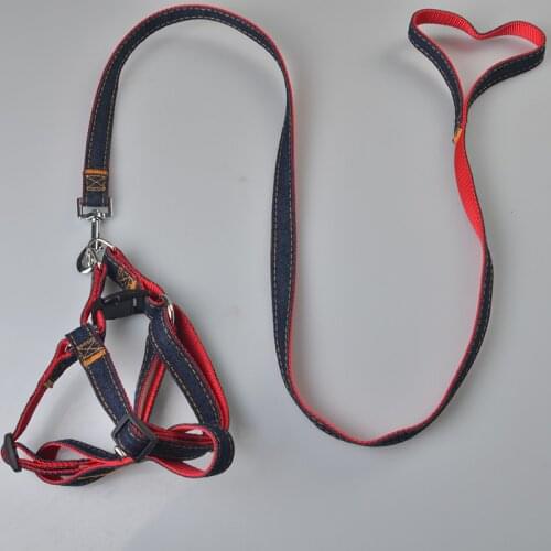 Colorful Jean Denim Leash Harness Dog Collar Chain Cat Rope Belt Adjustable Collar Dogs Pet supplies