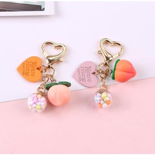 Creative Heart Three Dimensional Peach Bag Pendant Car KeyRing KeyChain Colorful Ball Pink Girl Lovely Key Ring Bag Decorations