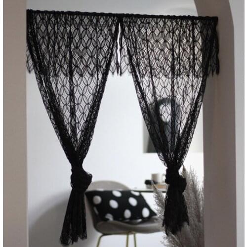DUNXDECO Lace Curtain For Kitchen Door Cortinas Romantic White Black Geometric Lace Hollow-Out Thin Rideau Art Home Decorating