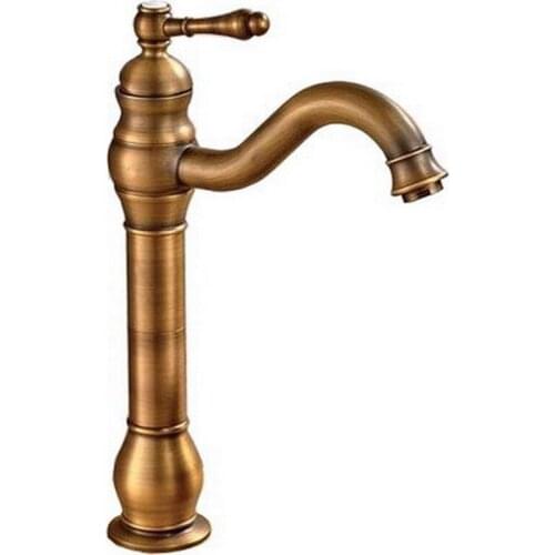 Kitchen Wet Bar Bathroom Vessel Sink Faucet Antique Brass Single Hole Swivel Spout One Handle mnf301