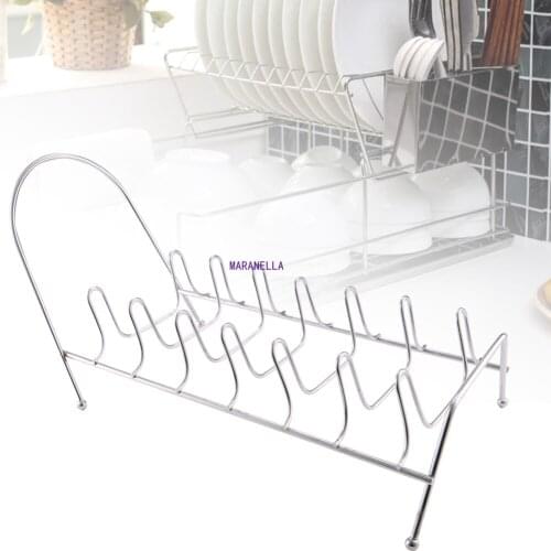 Pan Stainless Steel Pot Lid Plates Kitchen 7 Slots Sink Countertop Holder Dish Rack Bowl Storage Shelf Drying Stand Draining