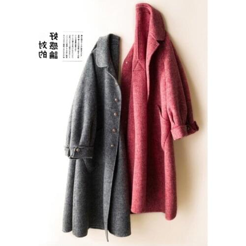 Double sided 100% wool women Korean Long jacket plaid coat autumn winter elegant female coats Abrigos 0726