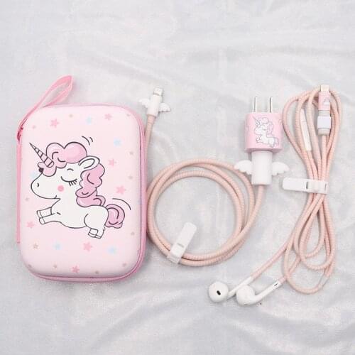 Cartoon Unicorn USB Charger Cable Protector sakura Action Figure cable winder Charging Sticker Spiral Cord protector For iPhone