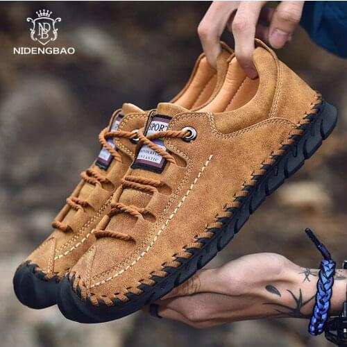 Cow Leather Men Casual Shoes Outdoor Lace up Hand Made Men Shoes Large Size 38-45 Flats Men Slip On Lazy Shoes Zapatos Hombre