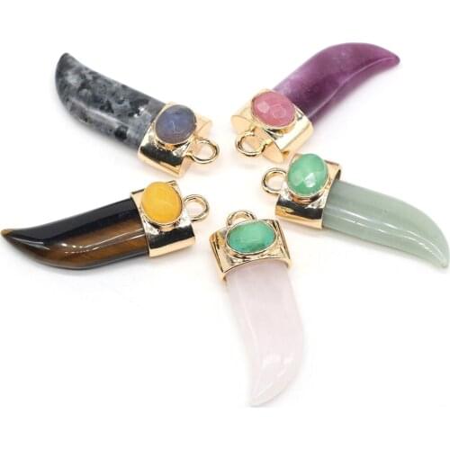 Natural Semi-precious Stone Pendant Knife Shape Amethysts Quartz Pendants for Jewelry Making DIY Charms Necklace Accessories