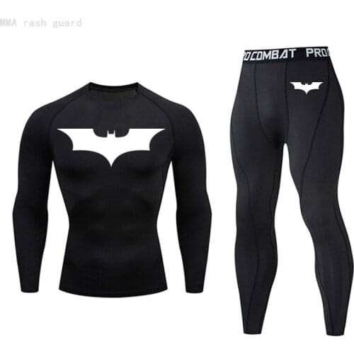 New Bat Mens Winter Warm Base Layer Thermal Sports Underwear Track suit Men Sportswear Compression MMA Jogging suit 2 pc set
