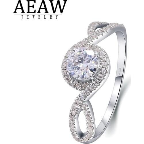 D color 0.5ct Round Brillliant Cut Moissanite Engagement Halo Ring Solid Real 14k White Gold Fine Ring for Women Wedding Ring