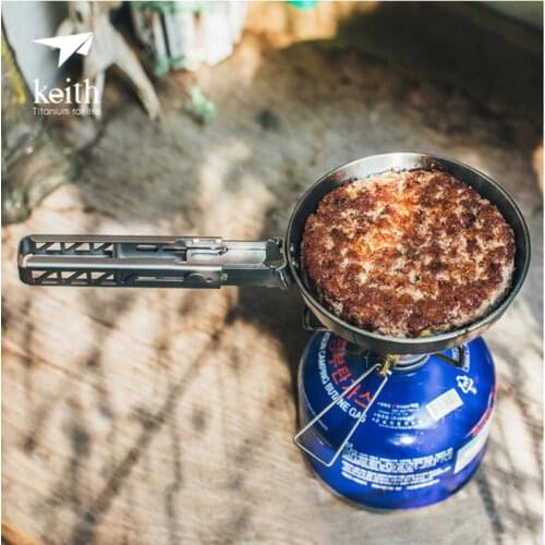 Keith 140ml Titanium Mini Frying Pan Steak pot Portable With Folding Handle Cookware Hiking Camping Picnic Tableware Ti6032