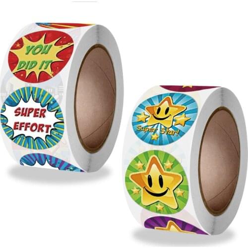 Qiduo 500Pcs cute Labels Reward star Stickers Motivational Stickers Roll for Kids for School Reward Students Teachers