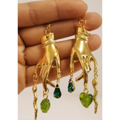 Serpent Snake Earrings with Green Heart