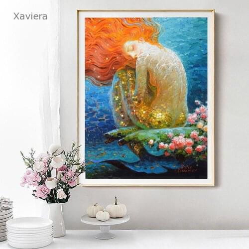 Nordic Beautiful Girl Canvas Painting Golden Mermaid Wall Art Poster Girl Room Home Decoration Pictures and Prints Frameless