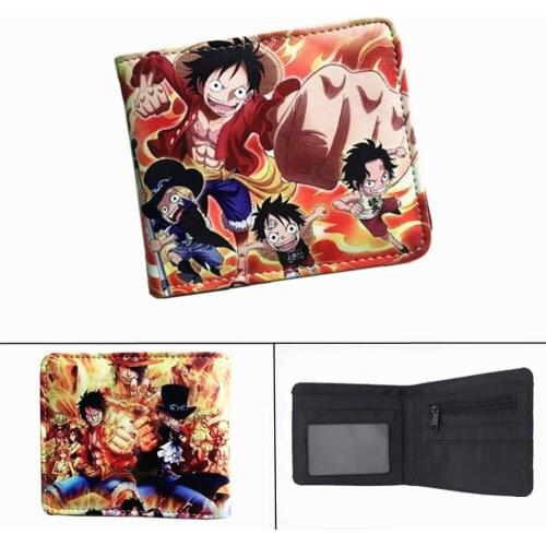 Anime One Piece Luffy PU Zip Wallet Bifold Coin Pocket Short Photo ID Card Holder Layers Boys Girls Leather Cartoon Purse Gift