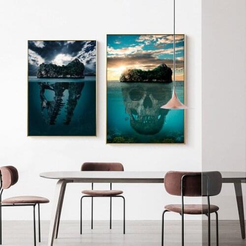 Modern Nature Landscape Posters and Prints Abstract Skull Ocean Canvas Painting Wall Pictures for Living Room Cuadros Home Decor