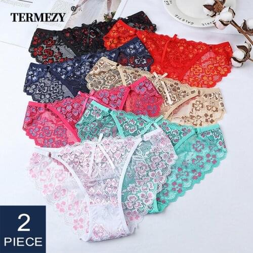 2Pcs/lot Sexy Lace Panties Women Low-waist Briefs Female Breathable Embroidery Underwear Transparent G String Underpant Lingerie