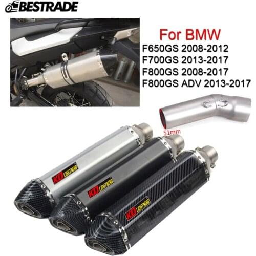 Motorcycle Exhaust System Middle Link Tips Slip On 51mm Muffler Pipe Le ft&Right Side For BMW F800GS F700GS F650GS All Year