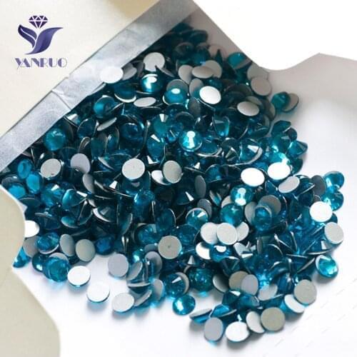 YANRUO 2058NoHF SS16 Blue Zircon 1440Pcs Flat Back Strass Non Hot Fix Nails Rhinestones Crystal Glass Stone DIY