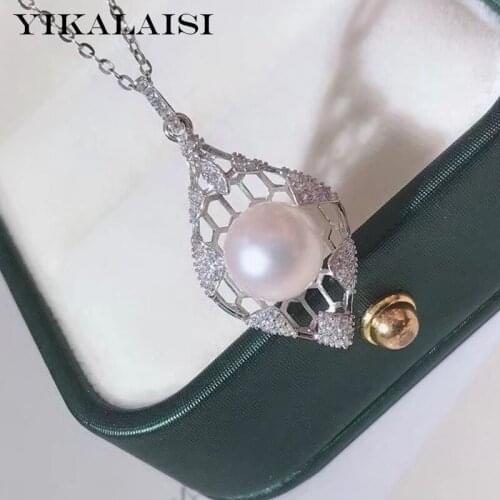 YIKALAISI 925 Sterling Silver Necklaces Jewelry For Women 9-10mm Oblate Natural Freshwater Pearl Pendants 2021 Wholesales
